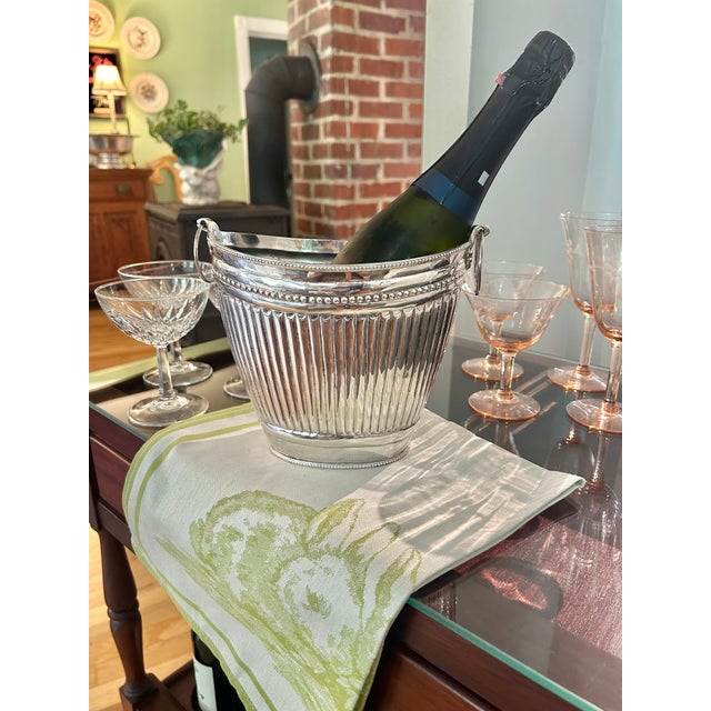 English Late 20th Century Regency Style Fluted Silver Plate Champagne Bucket With Ring Handles and Beaded Trim For Sale - Image 3 of 10