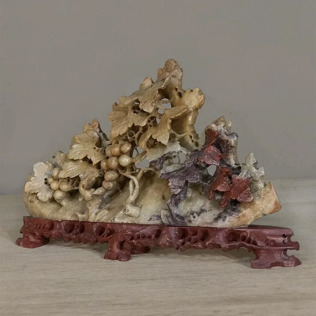 Asian Antique Vintage Hand-Carved Jade Stone Statue For Sale - Image 3 of 11