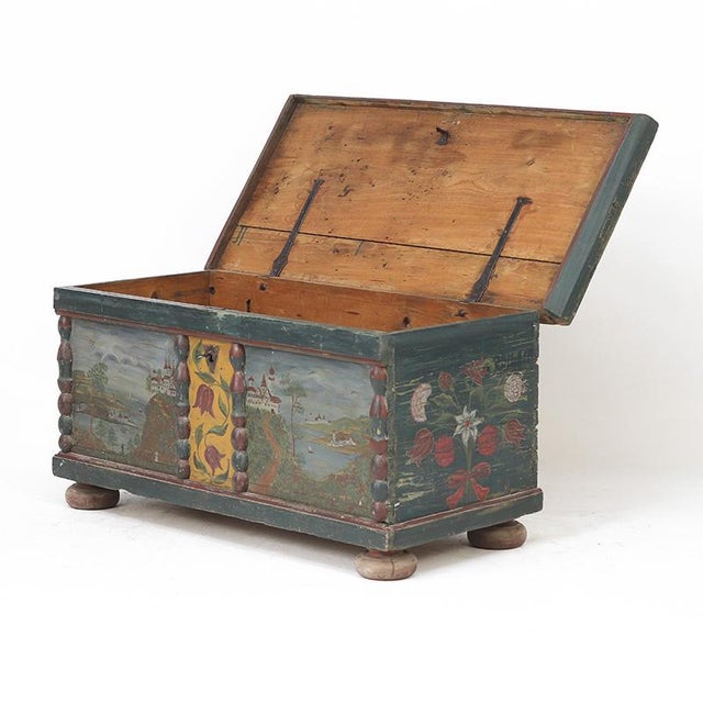 Rustic Farmhouse Folk Art Painted Bridal Chest For Sale - Image 15 of 16
