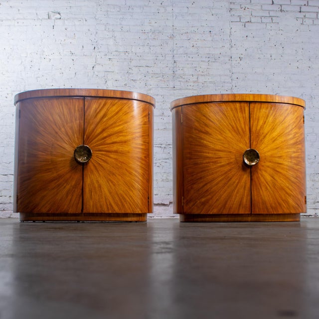 Handsome vintage Modern to Art Deco Revival pair of Arbus nightstands or end tables 6000 Series by Henredon composed of...