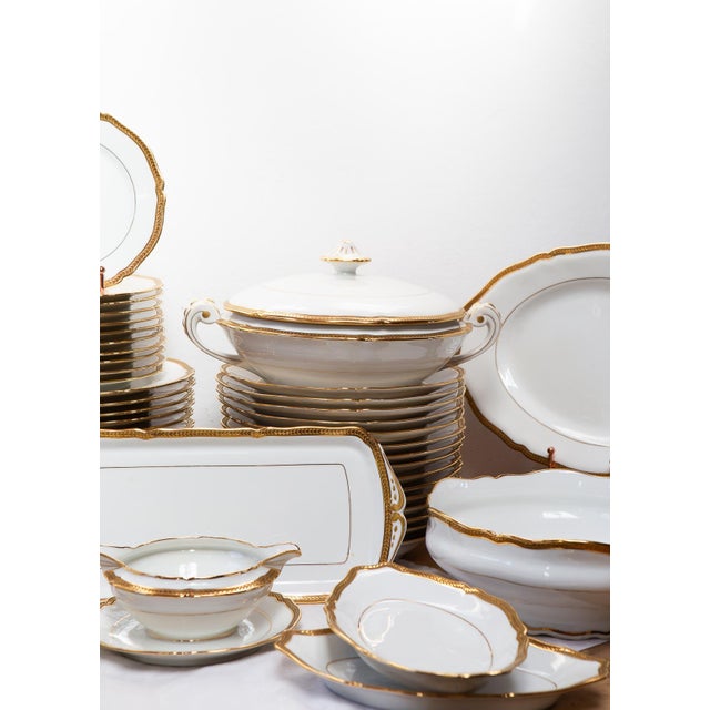 French Dinnerware with Gold Trim from Limoges Porcelain, 1950s, Set of 53 For Sale - Image 10 of 16