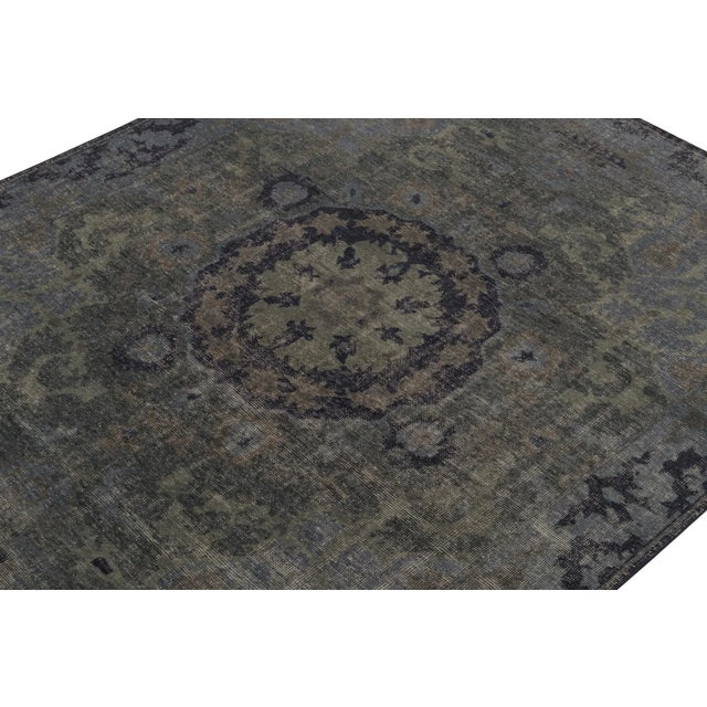 Rug & Kilim Rug & Kilim’s Distressed Style Rug in Blue and Gray Medallion Pattern For Sale - Image 4 of 8