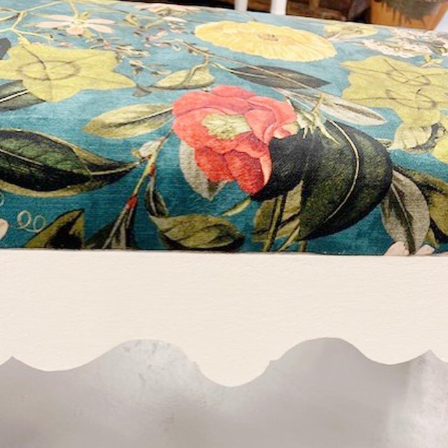 Passiflora Fabric Carved Wood Bench For Sale - Image 4 of 8