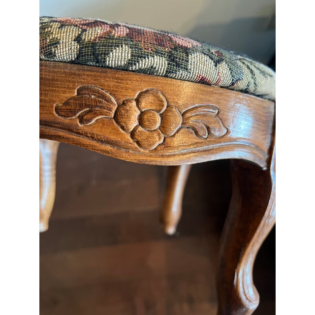 Vintage Carved Wood Footstool With Floral Tapestry Upholstery For Sale - Image 12 of 12