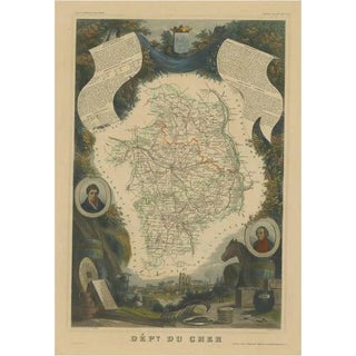 Antique Map of the Department of Cher For Sale