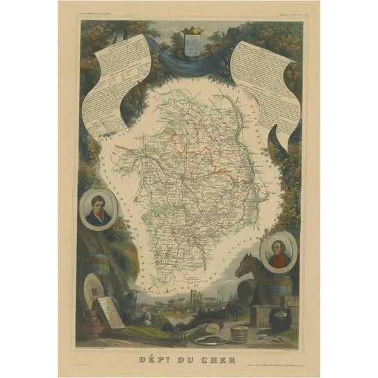 Antique Map of the Department of Cher For Sale