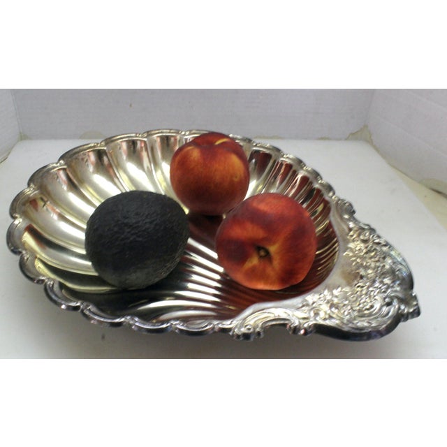 1970s 14" Majestic Silverplate Scallop Shell Tray - Ornate Floral Handle For Sale - Image 15 of 17