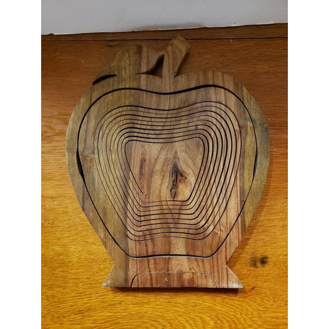 1980s Vintage Handmade Collapsible Wooden Apple Shaped Basket For Sale - Image 5 of 5