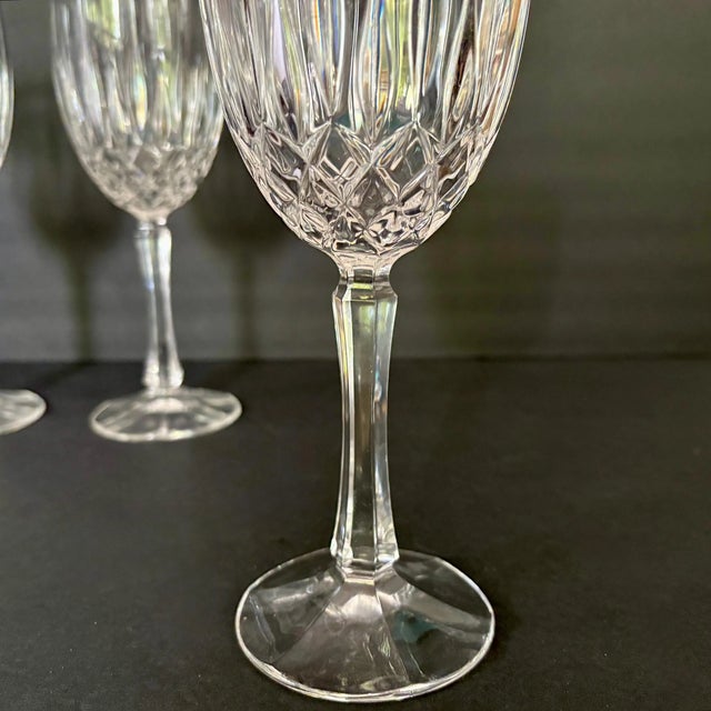 Glass Vintage Gorham Regalta Cut Diamond, Faceted Stem Crystal Goblets, Set of 6 For Sale - Image 7 of 10