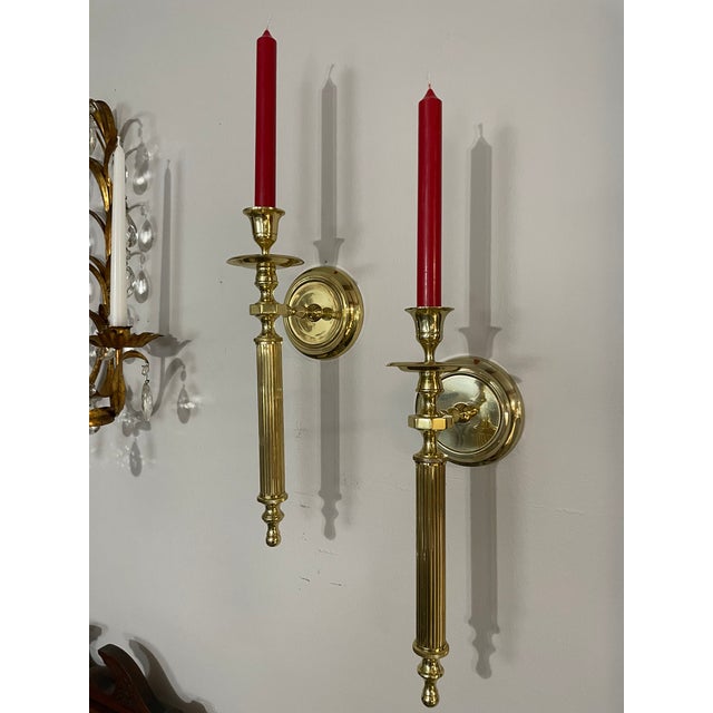 Vintage Brass Neoclassical Style Candle Wall Sconces - A Pair For Sale - Image 17 of 18