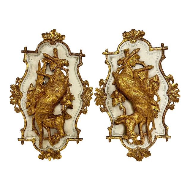 Antique Black Forest Carved Hanging Game Plaques- a Pair For Sale