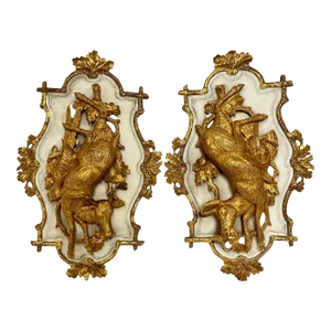 Antique Black Forest Carved Hanging Game Plaques- a Pair