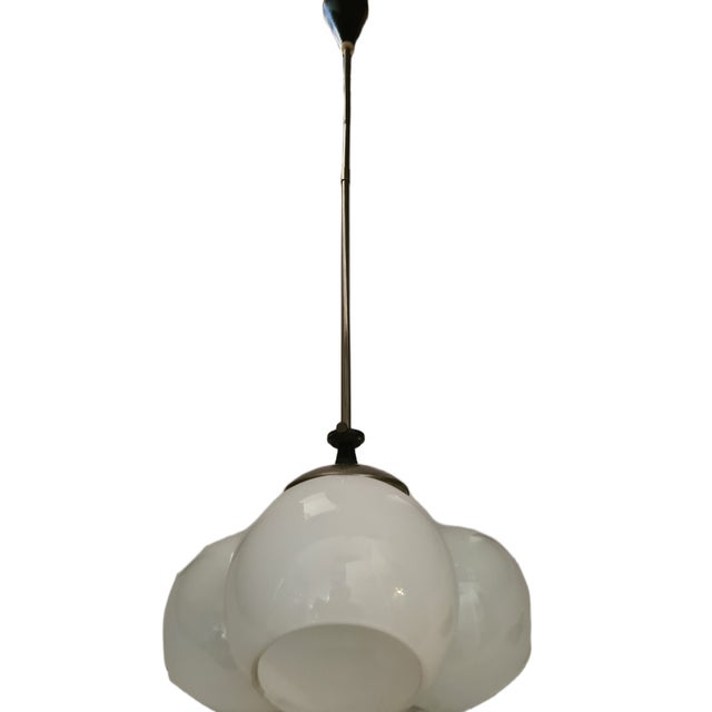 Art Deco Glass Chandelier, Poland, 1970s, in Very Good conditions. Designed 1970 to 1979 European Plug (up to 250V).The...