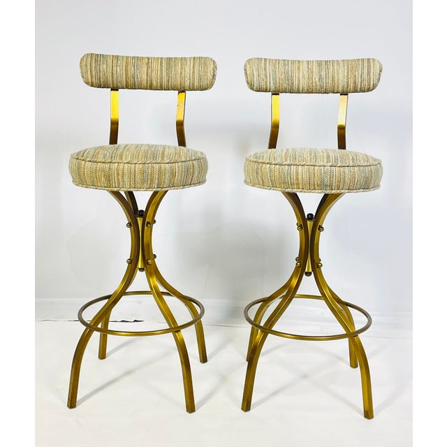 1960s Pair of Charles Hollis Jones “Sinatra” Solid Brass Swivel Barstools, Usa, 1960s For Sale - Image 5 of 18