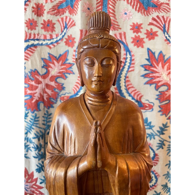 1950s Handcarved Satinwood Buddha For Sale - Image 4 of 10