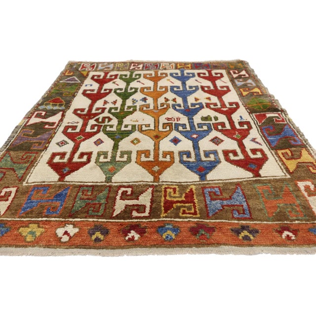 Tribal Vintage Turkish Oushak Rug, 3'5 X 4'10 For Sale - Image 3 of 6
