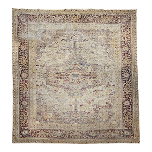 19th Century Oversized Indian Agra Rug – Medallion Design in Pale Purple, Gray, Burgundy, and Pale Gold
