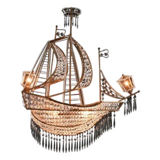 Reselling Large Early 21st Century Sailing Ship Crystal Chandelier 4 Lights For Sale