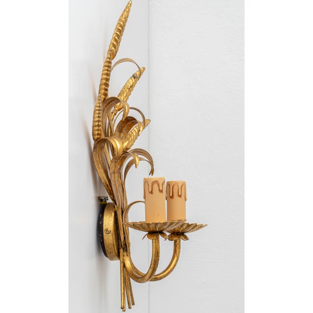 Hollywood Regency Gilt Wheat Sheaf Wall Sconces, Italy, 1990s, Set of 2 For Sale - Image 4 of 12