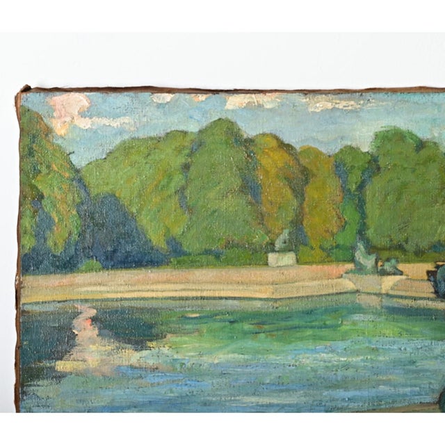Green French Vintage Robert Mahias Painting, Versailles Fountain For Sale - Image 8 of 10