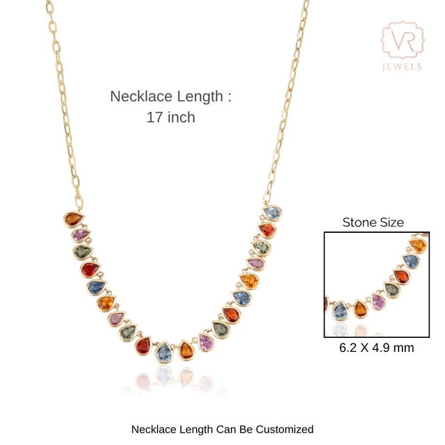 Bezel Set 7.13ct Rainbow Sapphire Contemporary Necklace in 14k Gold For Sale - Image 12 of 16