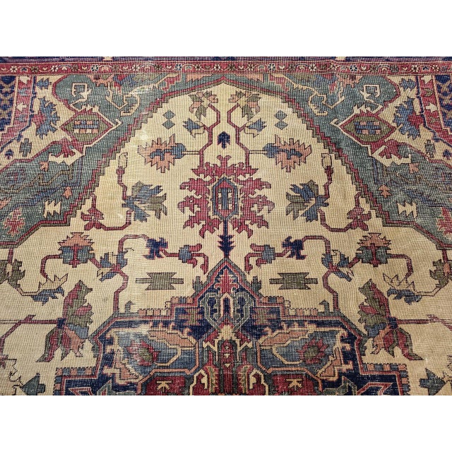Late 19th-Century Heriz Serapi Rug, Handwoven, Pale Yellow & Green, 8' x 10' For Sale - Image 18 of 18