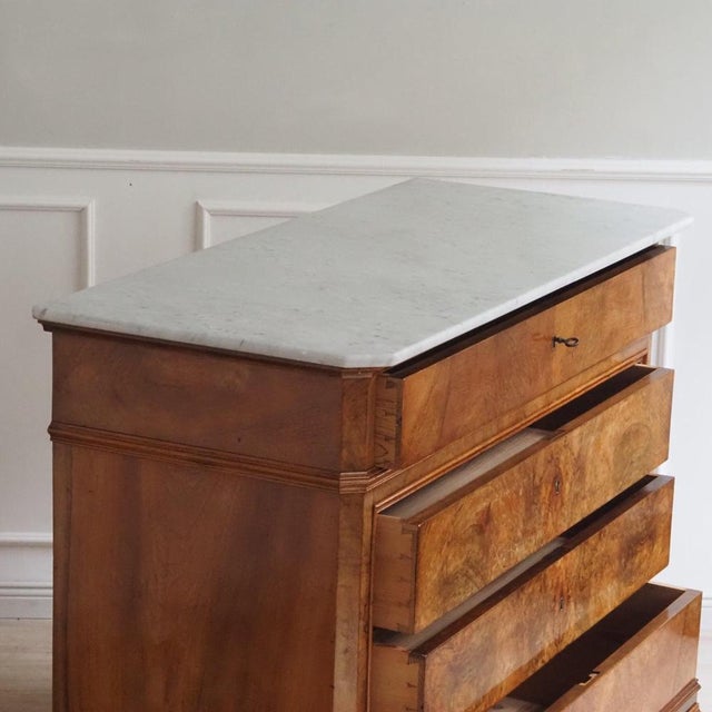 Antique French Walnut Chest of Drawers with White Marble Top, 1850, Louis-Philippe Style For Sale - Image 13 of 18
