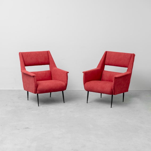 Vintage Lounge Chairs in Red Fabric by Gigi Radice, 1960s, Set of 2 For Sale - Image 11 of 11