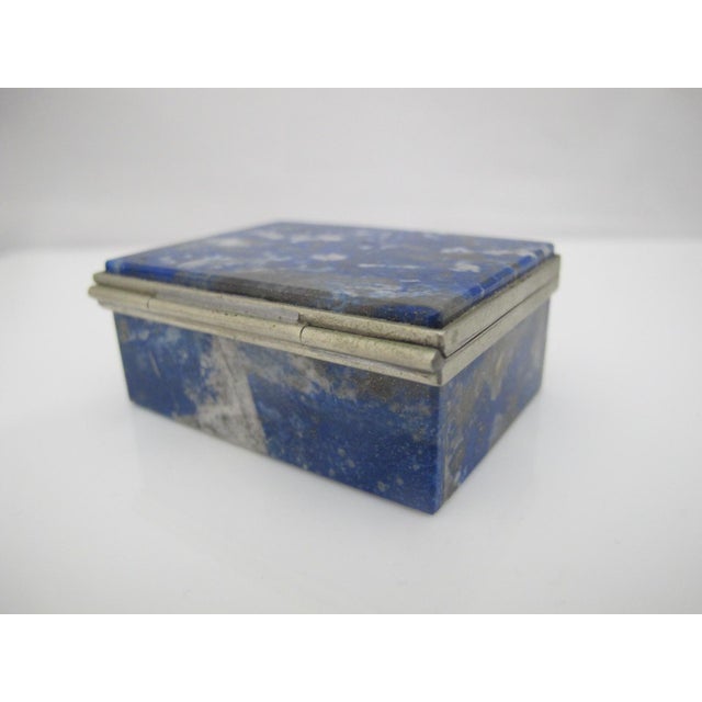 Small Lapis Lazuli Ring Pill Trinket Box With Silver Metal Trim & Hinged Lid For Sale In Portland, OR - Image 6 of 9