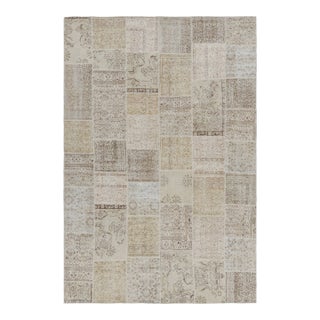 Vintage Patchwork Rug in Beige-Brown With Floral Patterns | Rug & Kilim For Sale