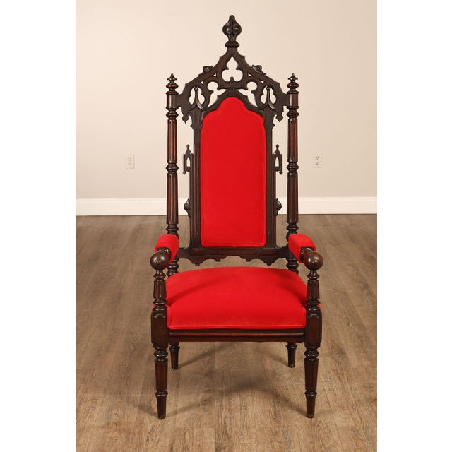 Gothic Revival Walnut Carved Wood Throne Pair Of Armchairs For Sale - Image 17 of 18