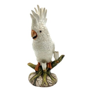 Vintage Ethan Allen Italian Porcelain White Cockatoo Bird Sculpture, 16" For Sale