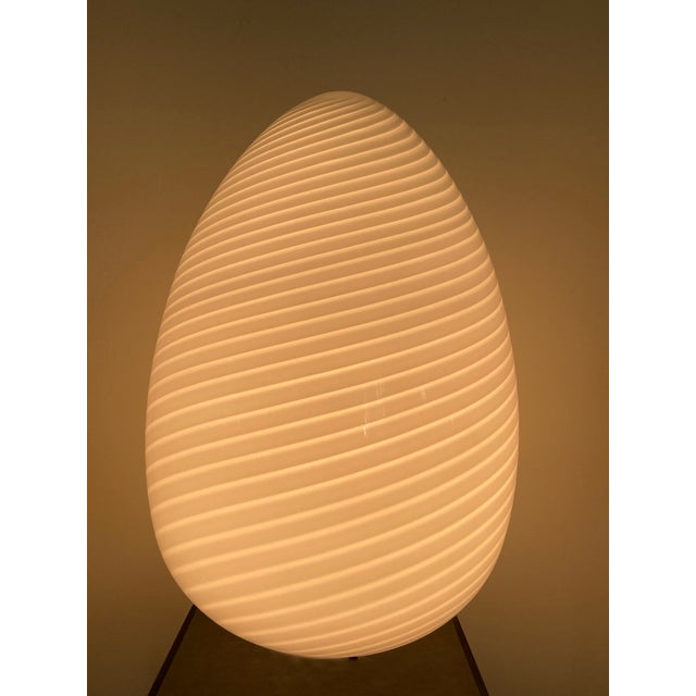 Vetri Murano White Swirl Egg Shape Oversized Table Lamp Italy 1970 For Sale - Image 11 of 12