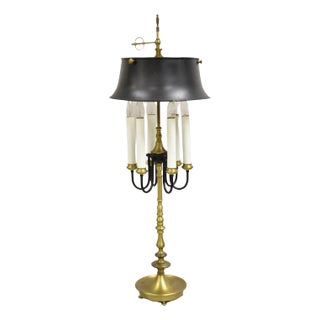 Late 20th Century French Regency Tall Brass Candelabra Bouillotte Desk Lamp With Tole Metal Shade For Sale