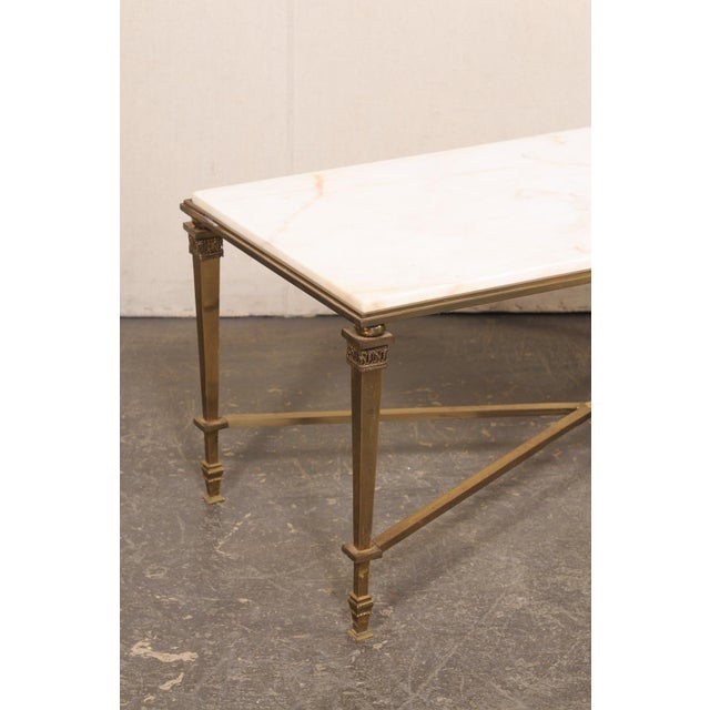 Mid 20th Century French White Marble & Brass Coffee Table For Sale In Atlanta - Image 6 of 12