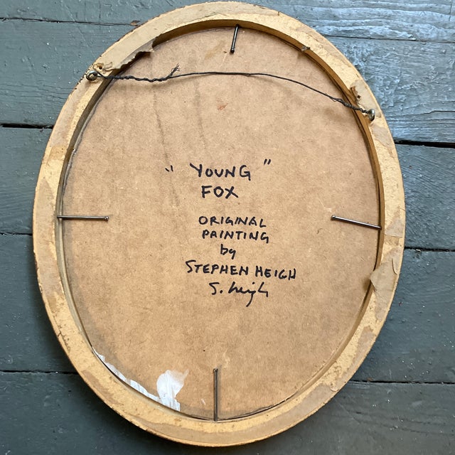 Contemporary Contemporary Original Stephen Heigh “Young Fox”Painting Oval Vintage Frame For Sale - Image 3 of 3