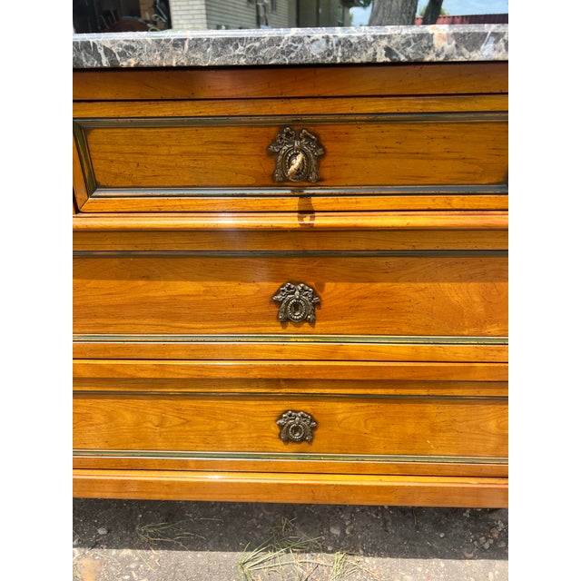 Sienna French 19th Century Louis XVI Walnut Marble Top Chest of Drawers For Sale - Image 8 of 12