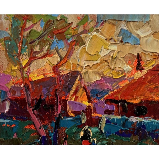 Textile Oil Painting Sunset Village Glow Oleksiy Ivanyuk For Sale - Image 7 of 8