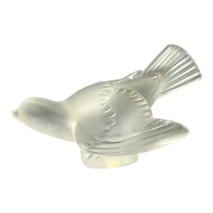 Late 20th Century Lalique France Frosted Crystal Sparrow "Coléreux" Angry Bird Figurine #11633