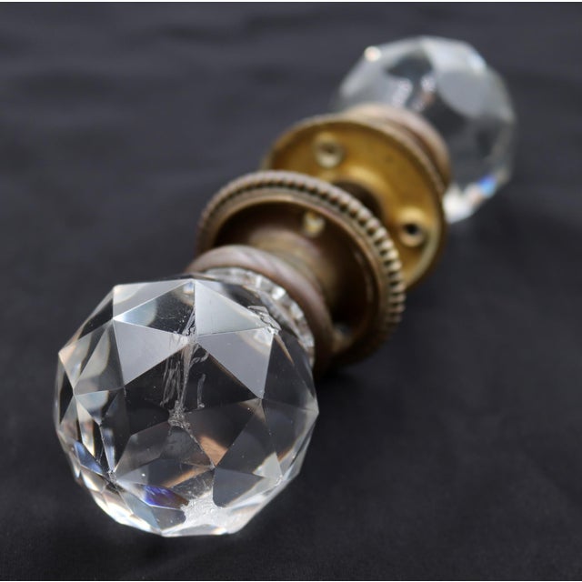 Mid 20th Century Vintage Faceted Glass Brass Passage Door Knob Set For Sale - Image 5 of 8