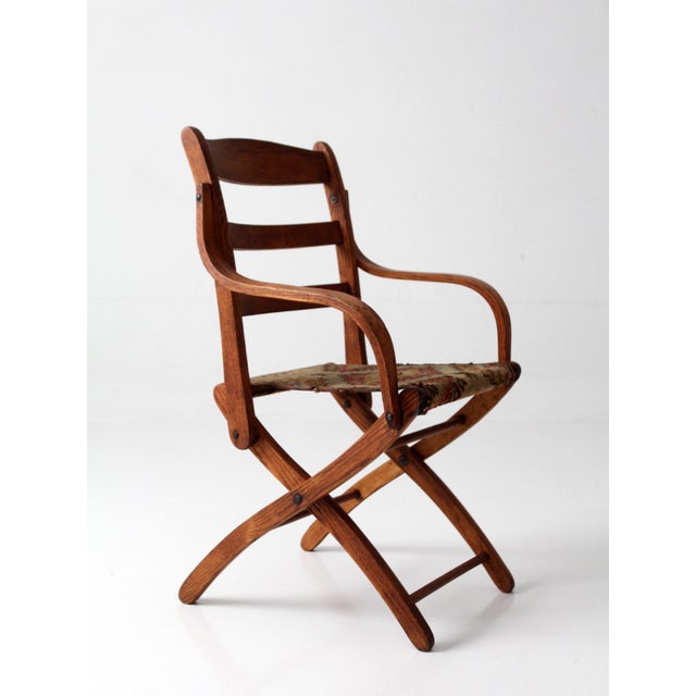 Antique Oak Campaign Folding Chair For Sale - Image 16 of 18