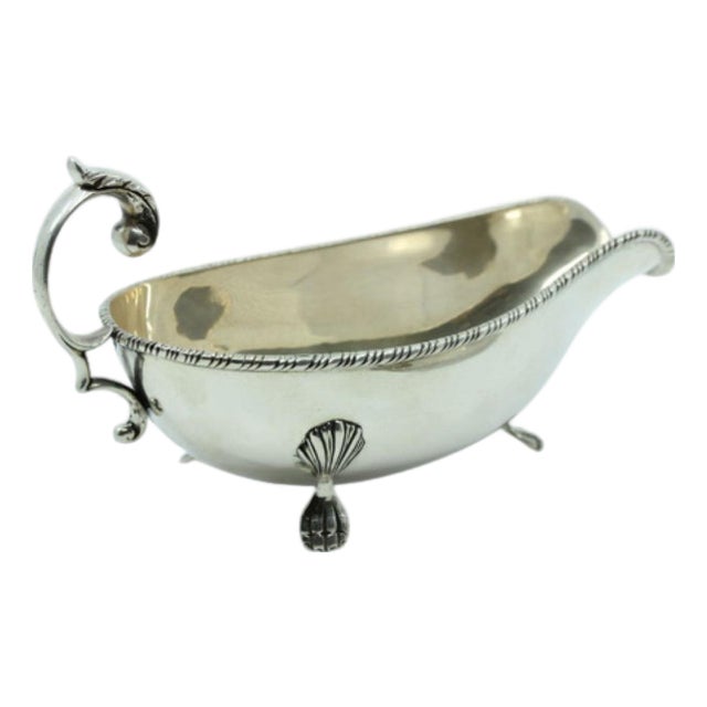 Silver Sauce Boat and Plate with Friezes and Applications For Sale