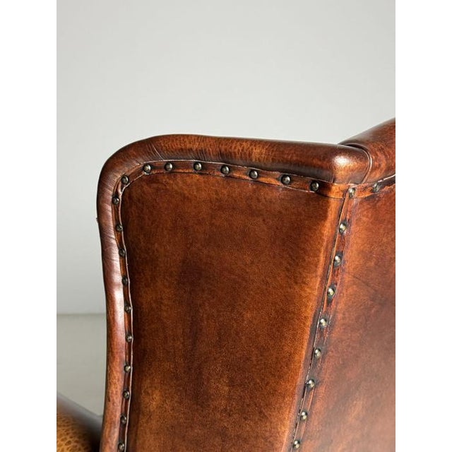 Wingback Club Chair in Sheep Leather For Sale - Image 4 of 18