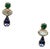1990s Pair of 18k Gold, Triple Stone Stud Earrings--Emeralds, Rainbow Moonstone & Tanzanite For Sale