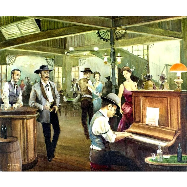 Vintage "Saloon Scene", Joan Albert (Spain, Ca,1919-), on Canvas, Oil Painting For Sale