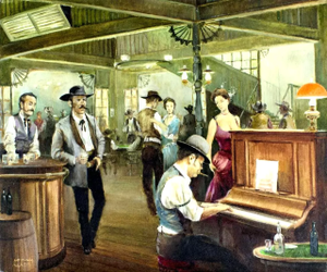 Vintage "Saloon Scene", Joan Albert (Spain, Ca,1919-), on Canvas, Oil Painting