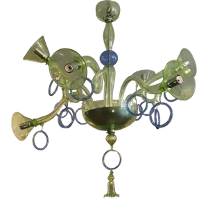 Green and Blue Hand Blown Murano Glass Chandelier