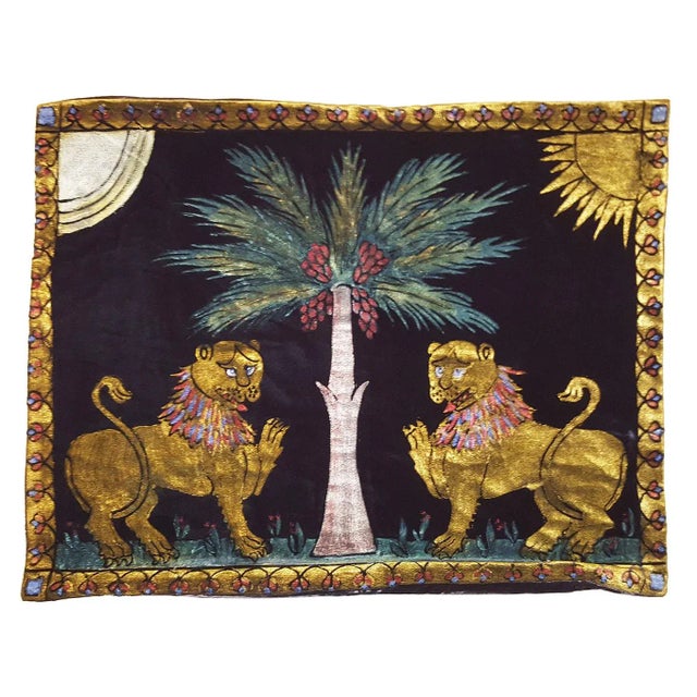 Ruggero Lions Silk Velvet Pillow Cover For Sale - Image 4 of 4