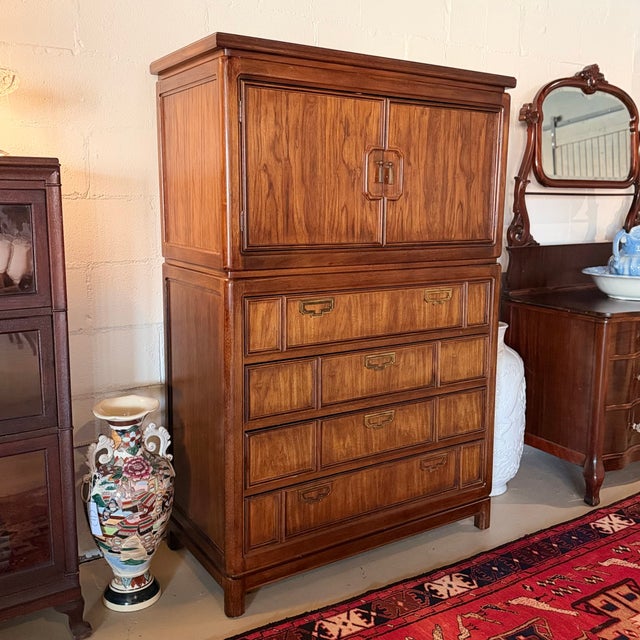 Campaign Vintage Gentleman's Chest of Drawers by Thomasville Furniture For Sale - Image 3 of 10