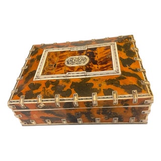 Antique Mid 19th Century British Colonial Mottled Tortoiseshell Casket For Sale
